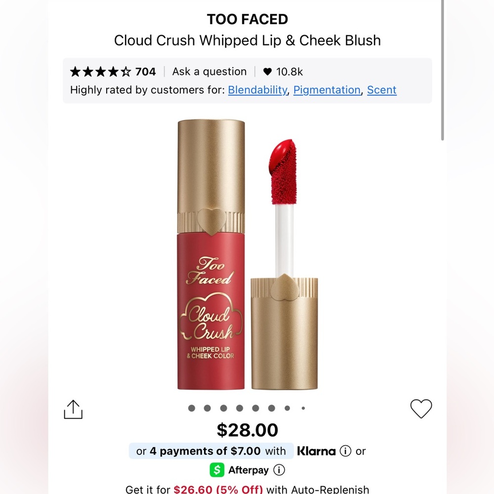 Too faced cloud crush whipped lip & cheek blush, never used!
